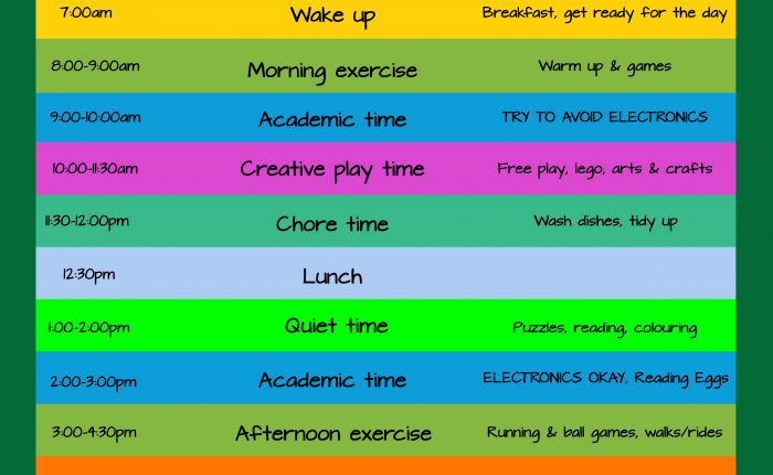 Daily Schedule for children at home due to Coronavirus