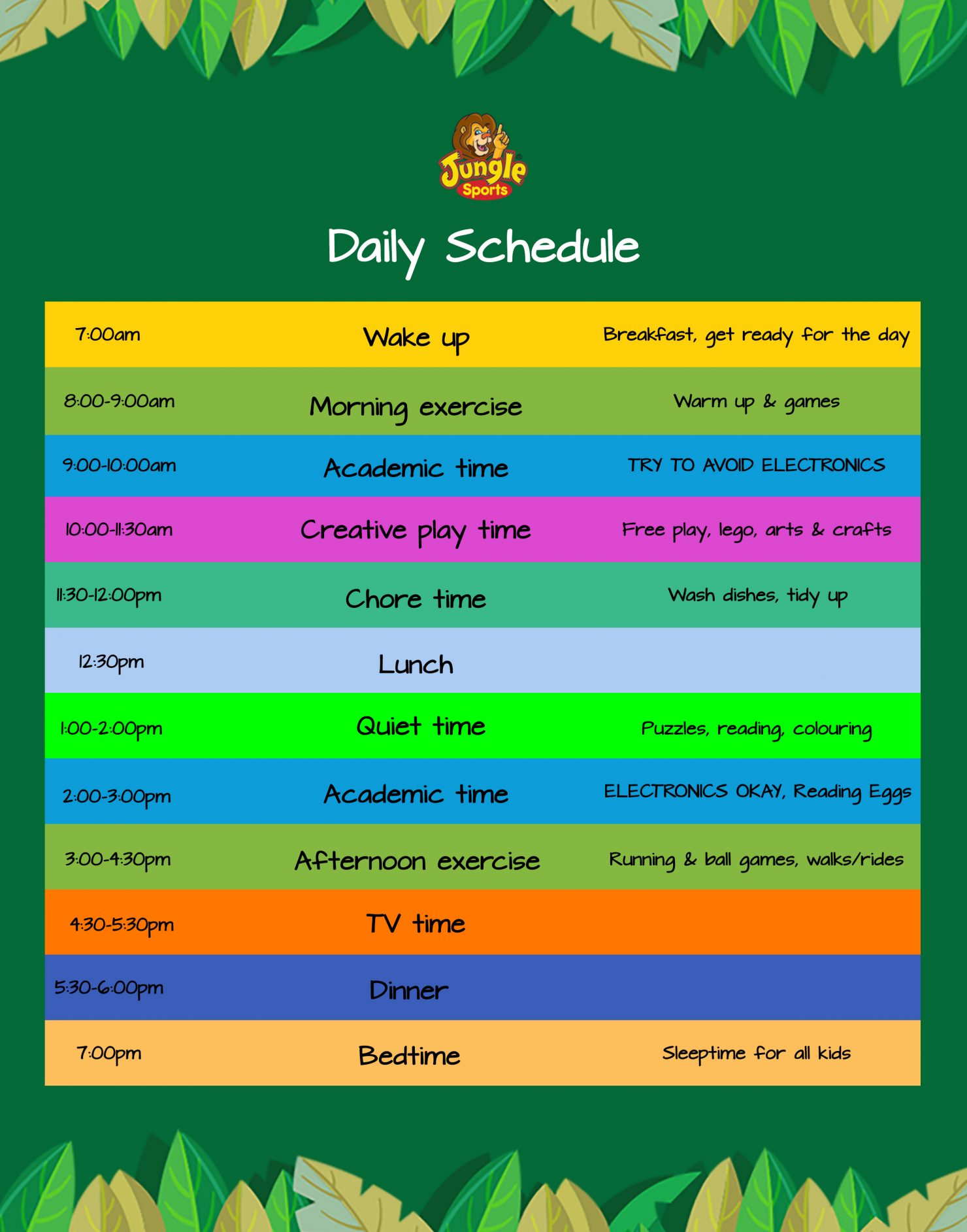 Daily Schedule for children at home due to Coronavirus